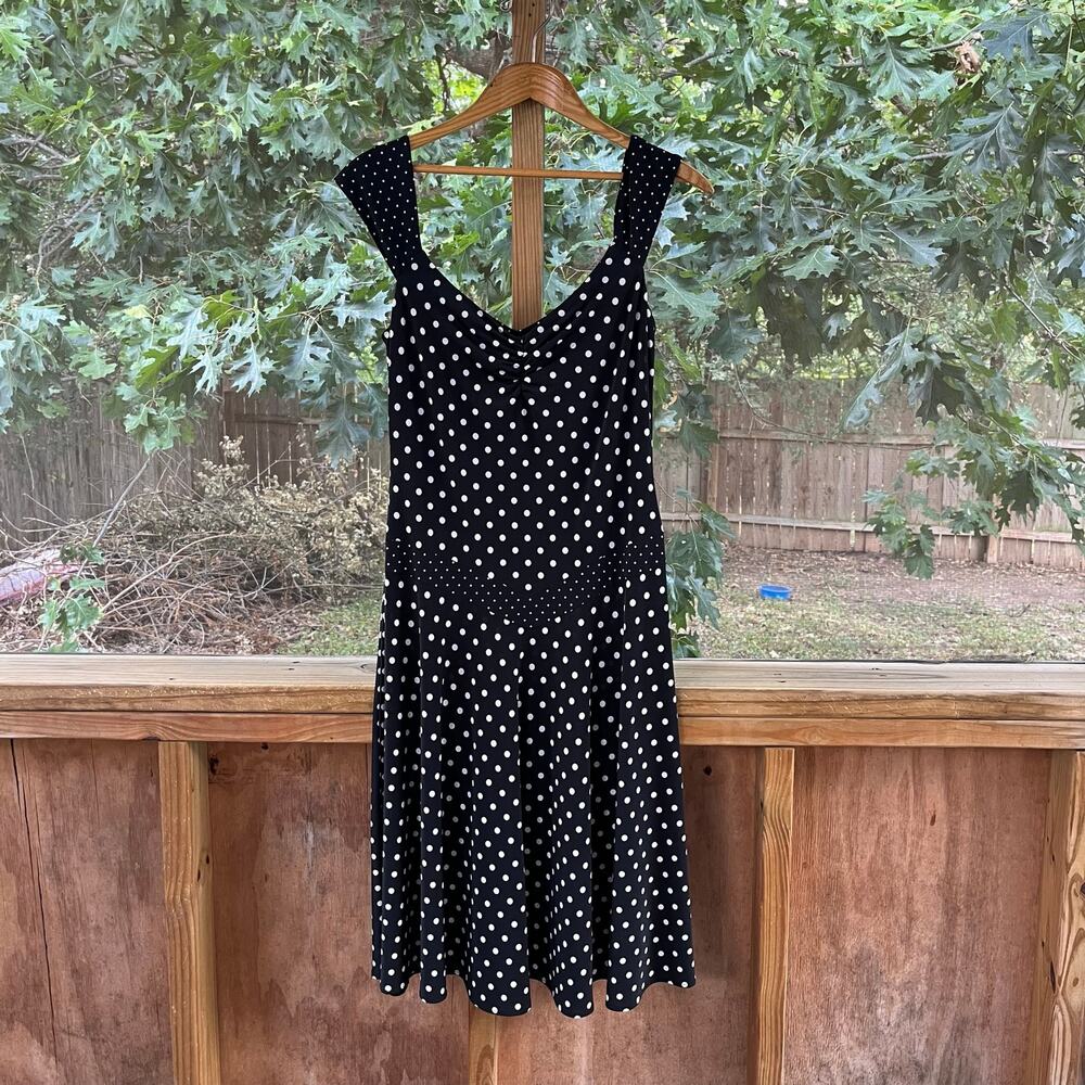 Searle Women's Vintage Black Jersey Polka Dot Midi Dress Size 10